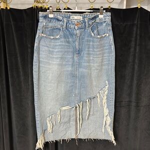 Zara Blue Midi Pencil Skirt Asymmetrical Casual